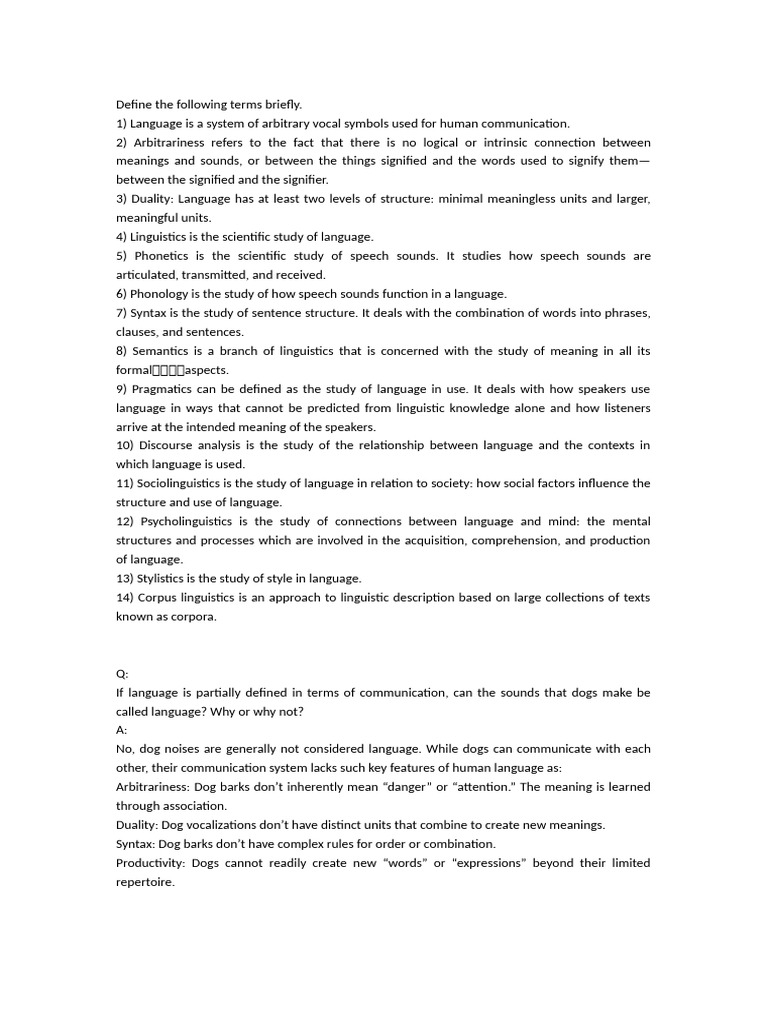 Key Linguistic Concepts Explained | PDF | Linguistics | Semantics