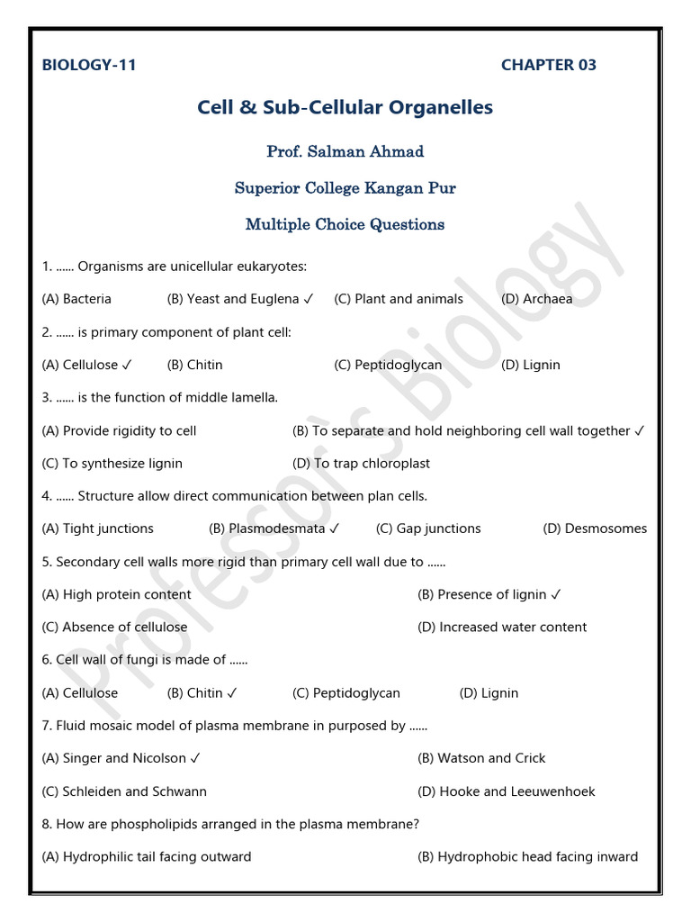 Chapter 3 MCQs Biology First Year New Book | PDF | Cell Signaling ...