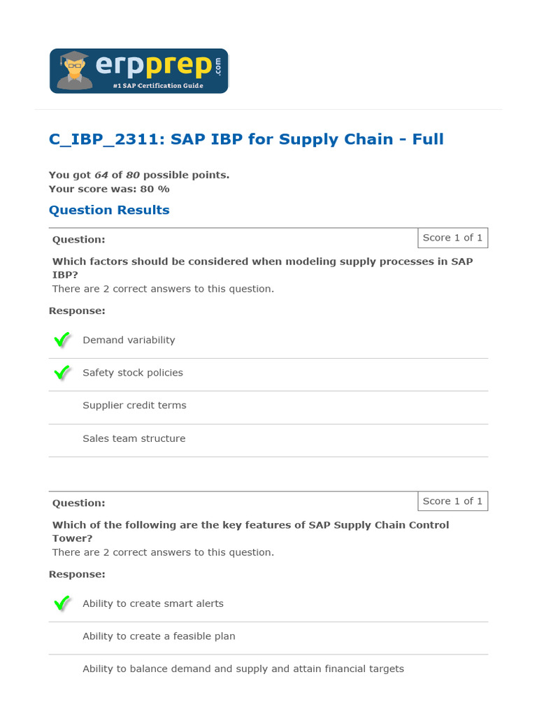 C - IBP - 2311 SAP IBP For Supply Chain - Full ERPPrep 8 | PDF ...