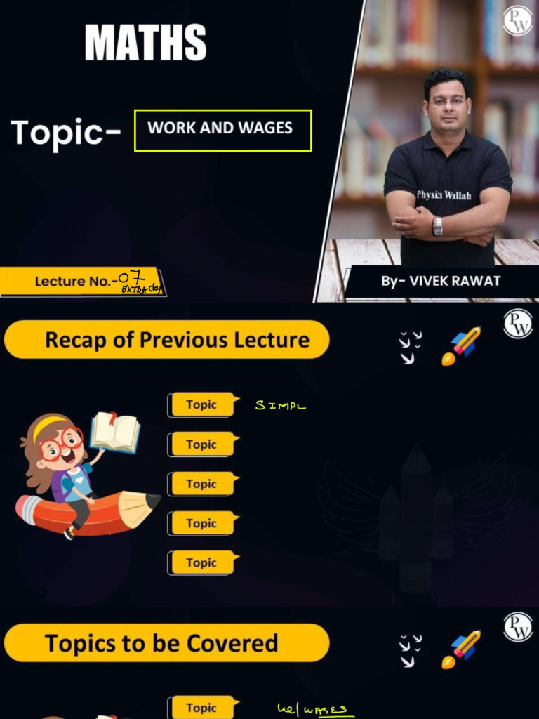 Time and Work and Wages Lecture 07 (Extra Class) - Class Notes PDF | PDF