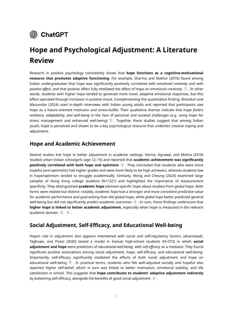 Hope's Role in Anxiety and Well-Being | PDF | Self Efficacy | Well Being