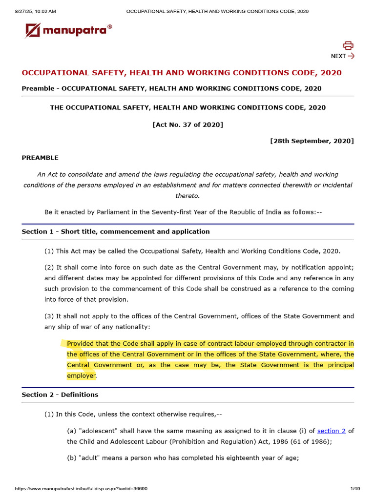 Occupational Safety and Health Code 2020 | PDF | Employment ...
