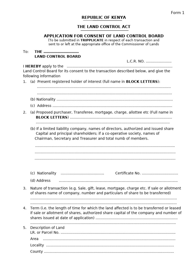 Land Control Board Consent Application | PDF | Private Law | Business