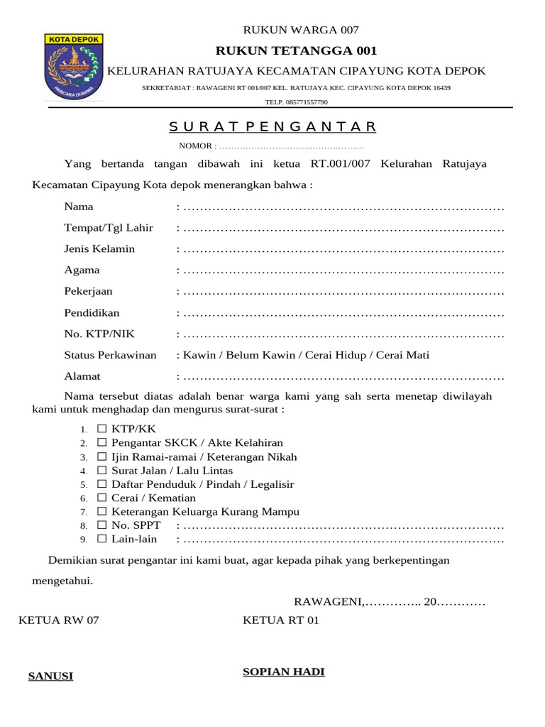Surat Pengantar Rt (2) | PDF