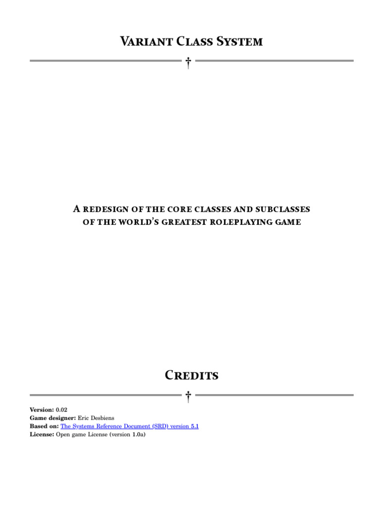 Variant Class System 0.02 | PDF | Dungeons & Dragons | D20 System