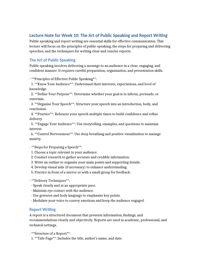 Public Speaking and Report Writing Guide | PDF | Public Speaking ...