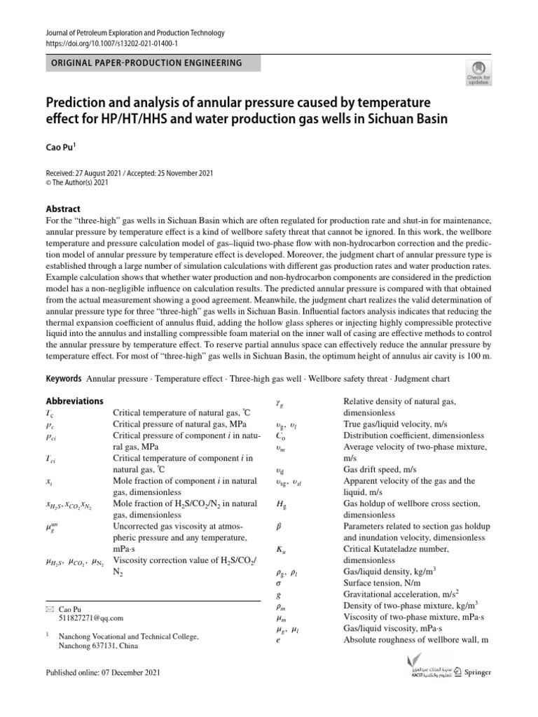 Prediction and Analysis of Annular Pressure Caused | PDF | Gases ...