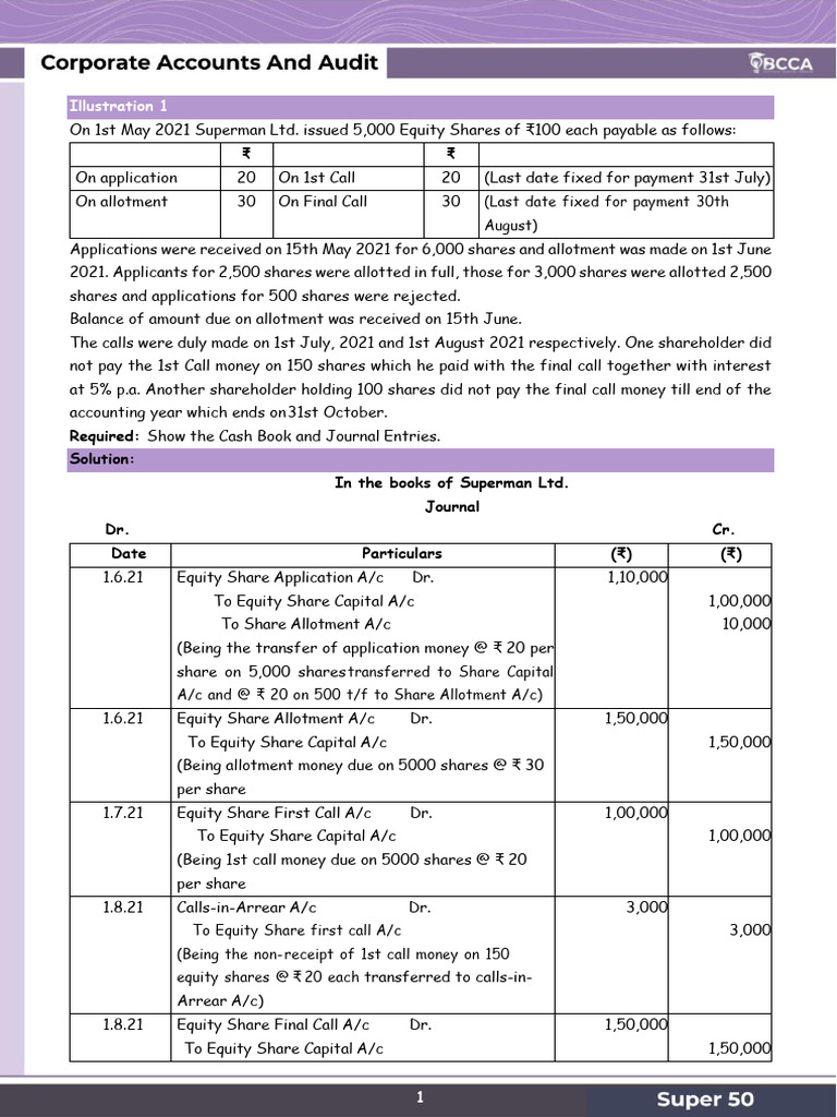 Equity Share Transactions and Journal Entries | PDF | Equity (Finance ...