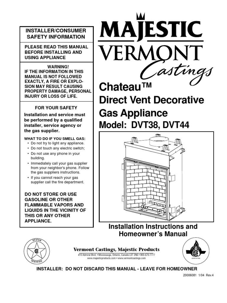 Chateau™: Direct Vent Decorative Gas Appliance | PDF | Fireplace | Chimney