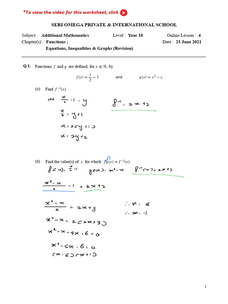 Year 10 Additional Mathematics Functions | PDF | Function (Mathematics ...