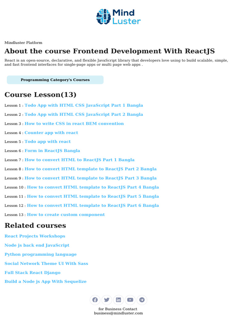 Frontend Development With ReactJS Course Content | PDF
