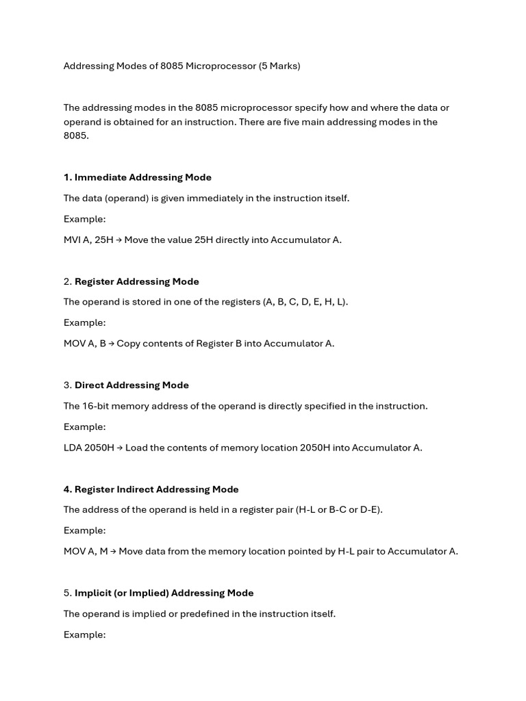 8085 Microprocessor Addressing Modes | PDF