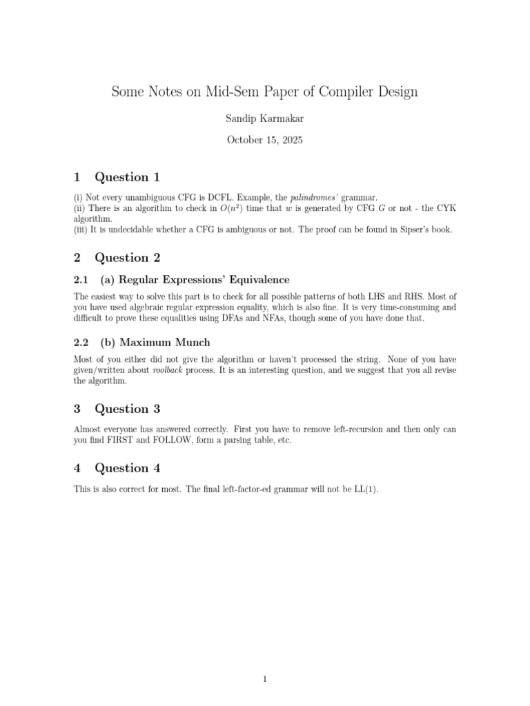 Compiler Design Mid-Sem Paper Insights | PDF