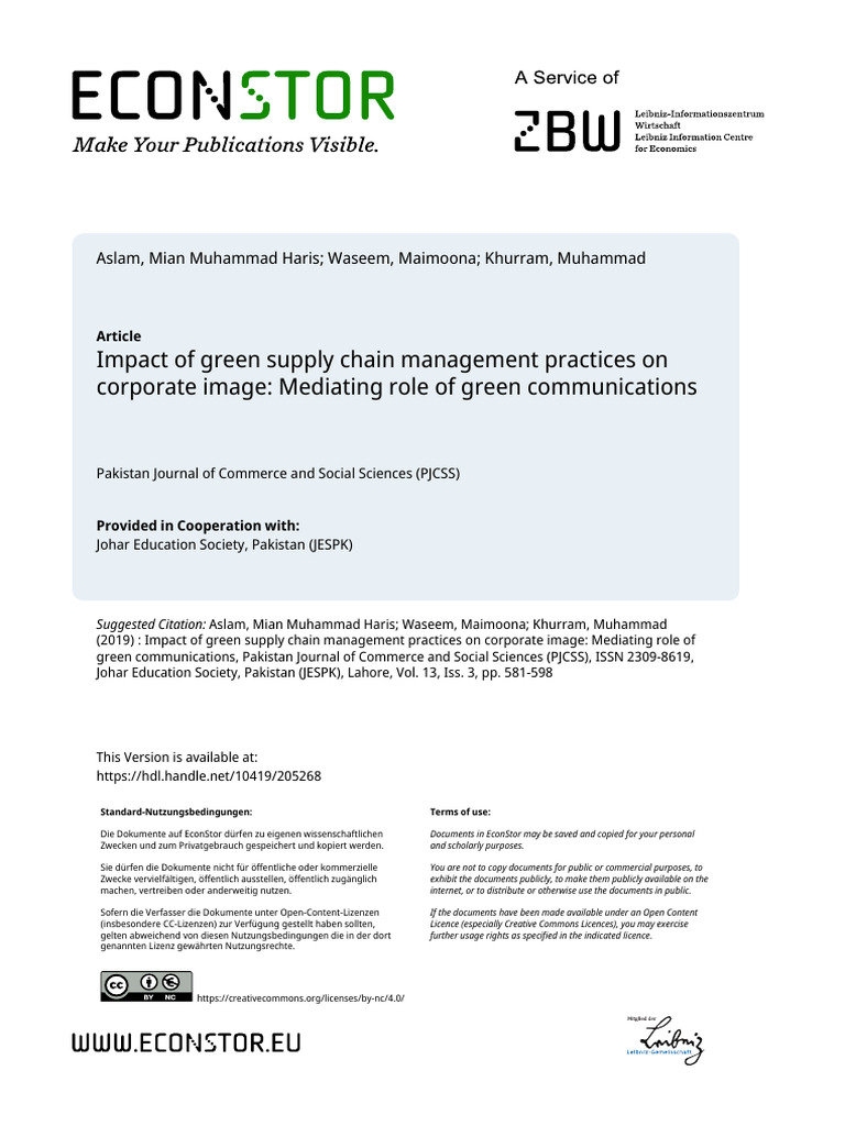 Green Supply Chain's Impact on Corporate Image | PDF | Sustainability ...
