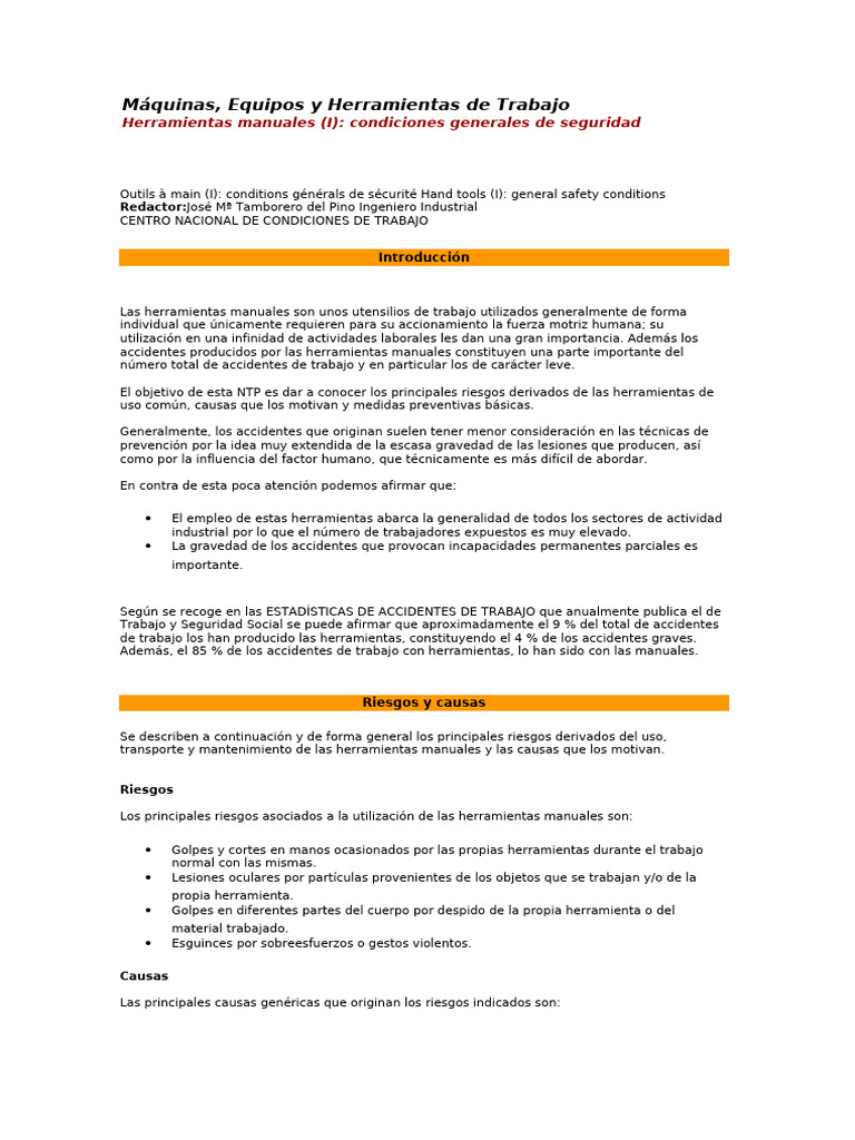 Seguridad en Herramientas Manuales | PDF | Tornillo | Martillo