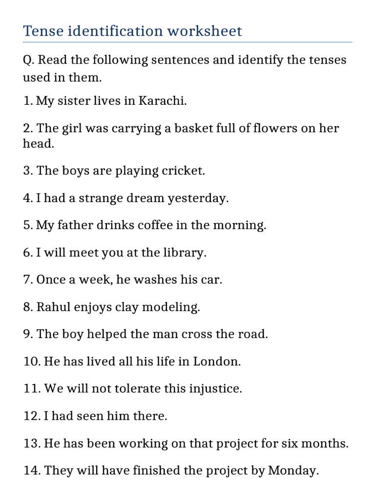 Tense Identification Worksheet | PDF