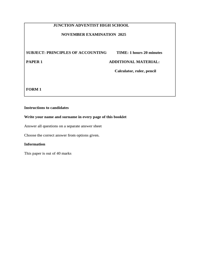 Principles of Accounting Exam 2025 | PDF | Debits And Credits ...