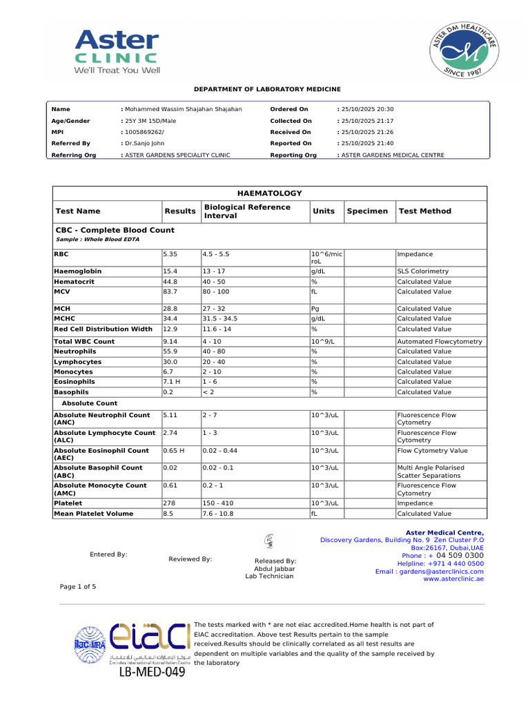Lab Report 26459080 20251026115808 | PDF | Hematology | Medical Specialties