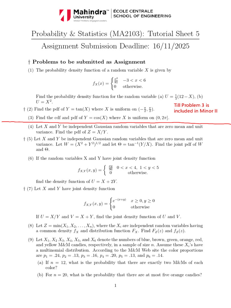 MA2103 Tutorial Sheet 5 | PDF | Probability Density Function ...