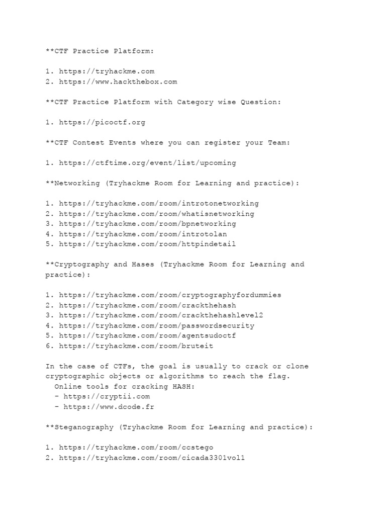 CTF Platforms and Learning Resources | PDF