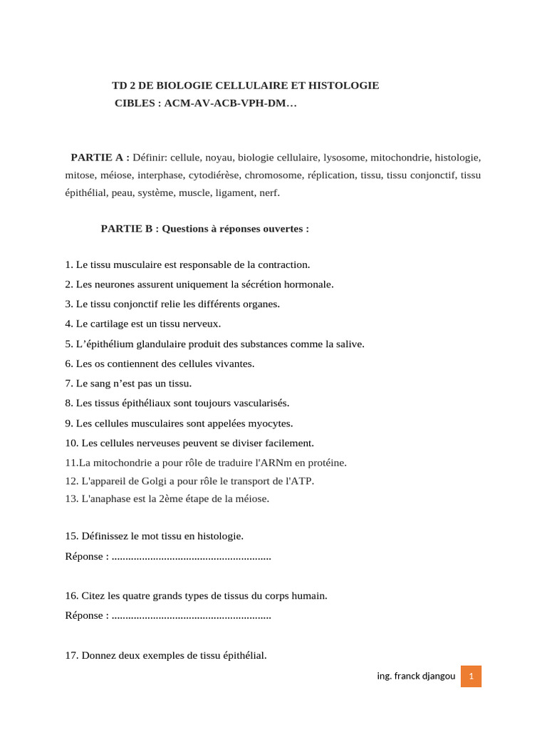 Concepts clés en biologie cellulaire et histologie | PDF | Mitose ...