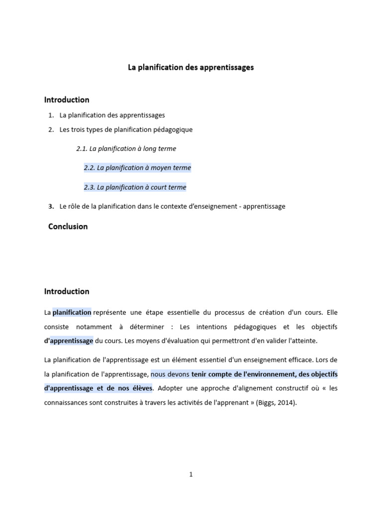 Types et importance de la planification pédagogique | PDF ...