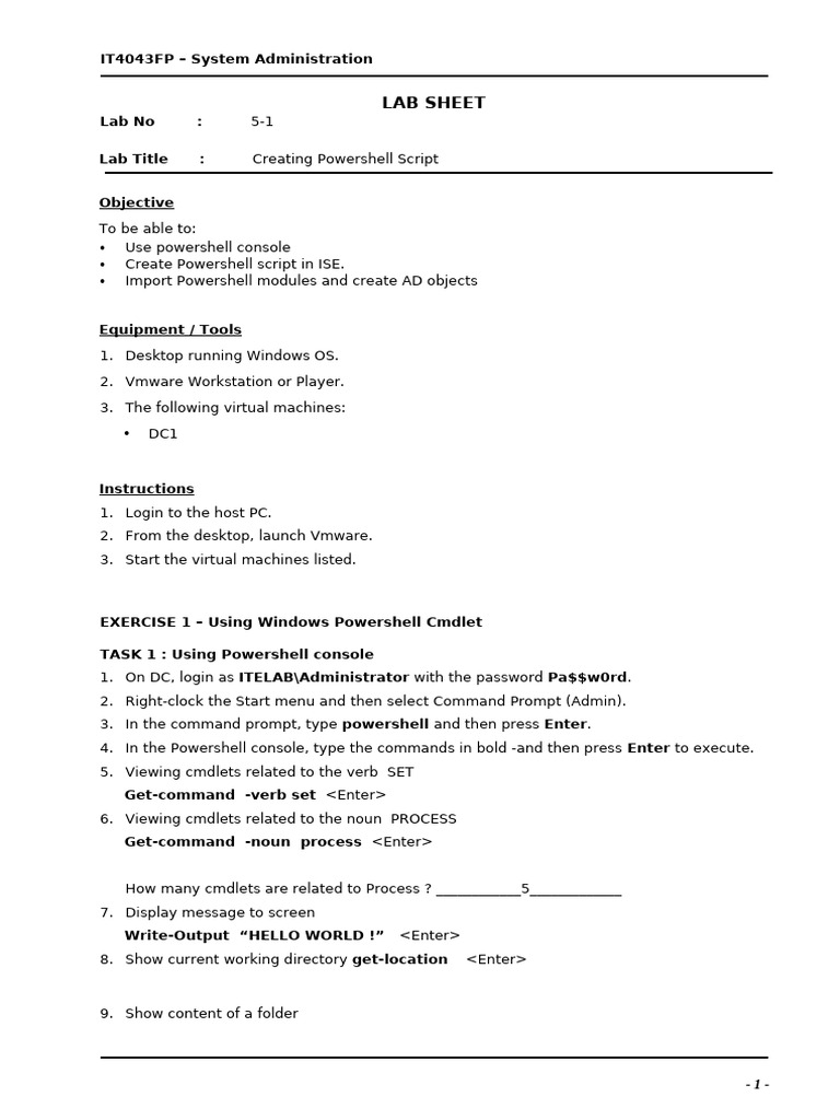 PowerShell Scripting Lab Guide | PDF | Command Line Interface | Active ...