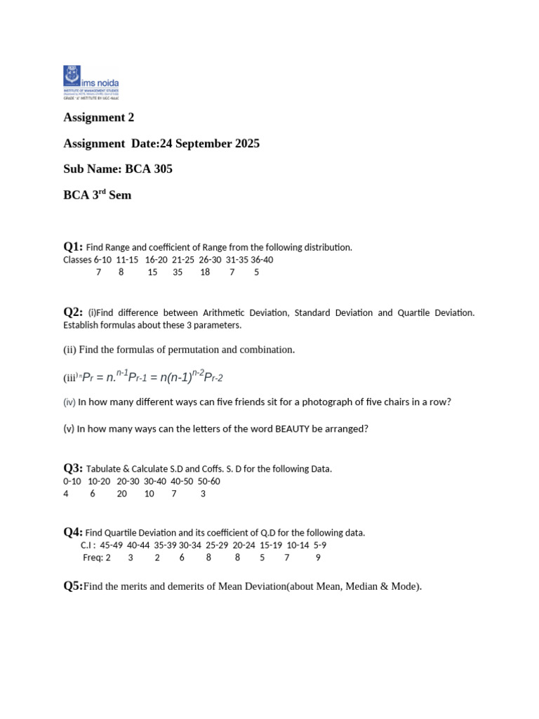 BCA 305 Assignment: Statistics Tasks | PDF