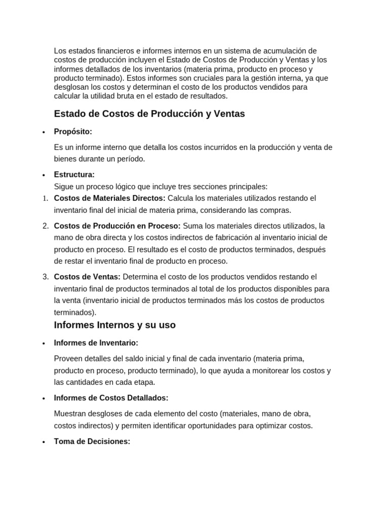 Informe de Costos de Producción y Ventas | PDF | Estado de resultados ...