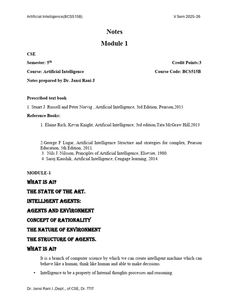 AI Module1 Notes-1 | PDF | Artificial Intelligence | Intelligence (AI ...
