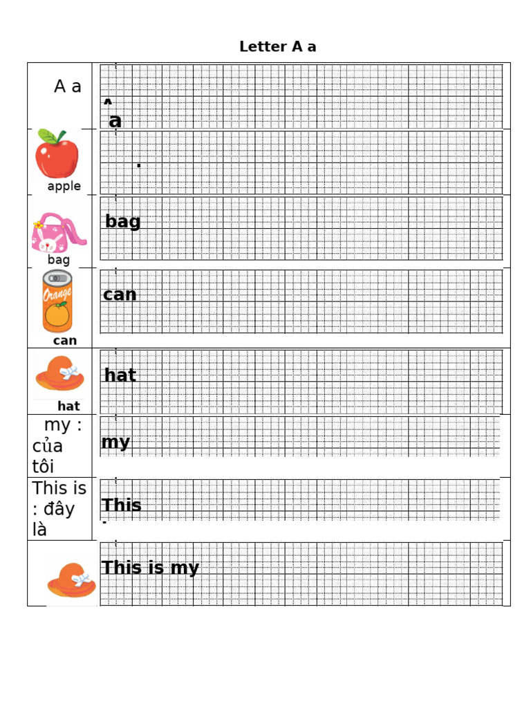Alphabet A and Simple Sentences | PDF