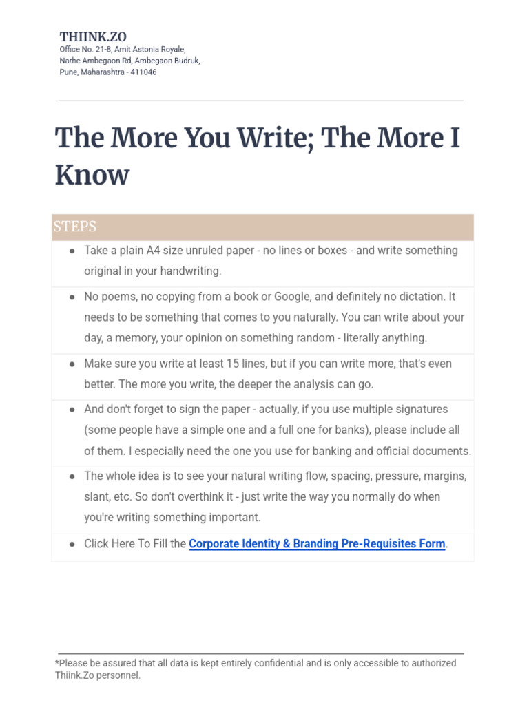 Writing Sample Directions + Corporate Identity Pre Req Form | PDF