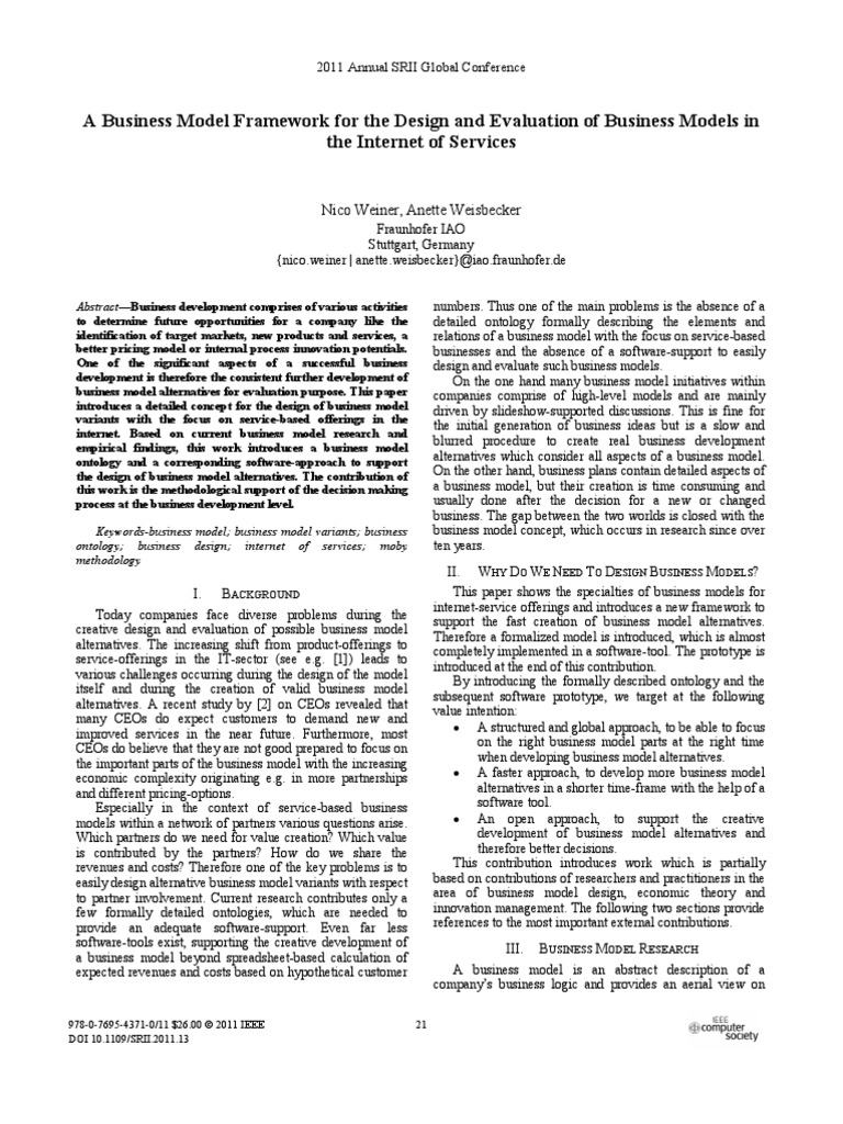 1-A Business Model Framework For The Design and Evaluation of Business ...