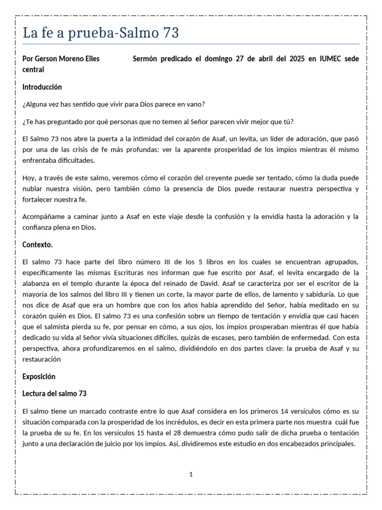 Fe y Duda en el Salmo 73 | PDF | Salmos | Dios