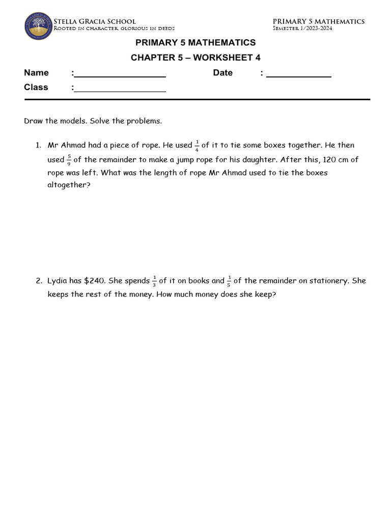 Primary 5 Math Worksheet 4 Solutions | PDF