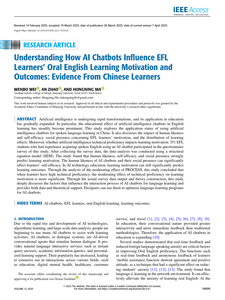 AI Chatbots and EFL Learners' Motivation | PDF | Self Efficacy | Motivation