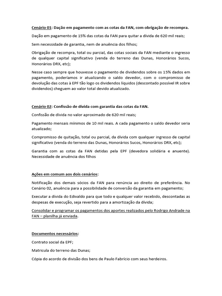 Dação em Pagamento e Confissão de Dívida FAN | PDF