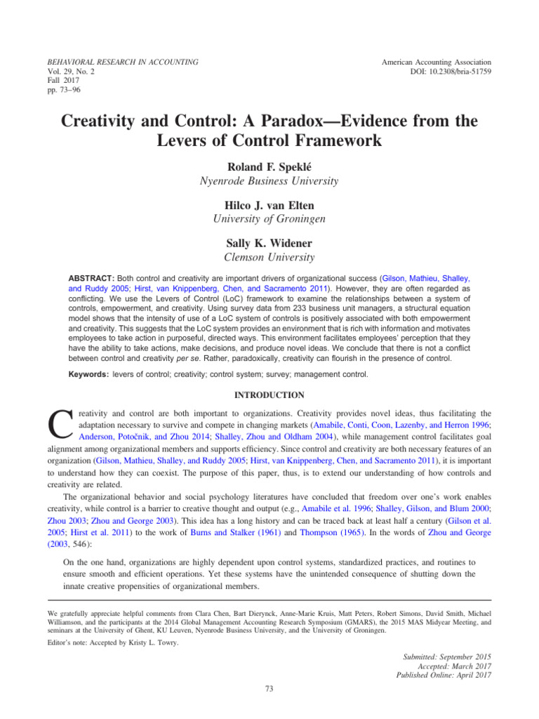 Creativity and Control 1 | PDF | Motivation | Motivational