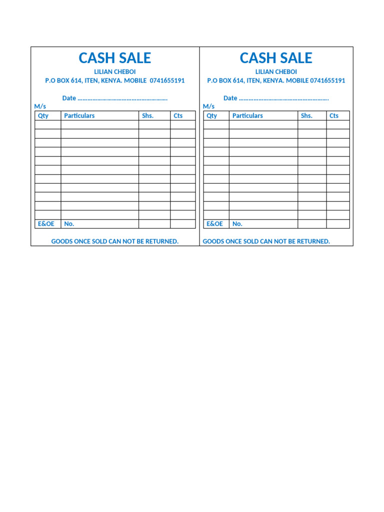 Cash Sale Receipt Template | PDF