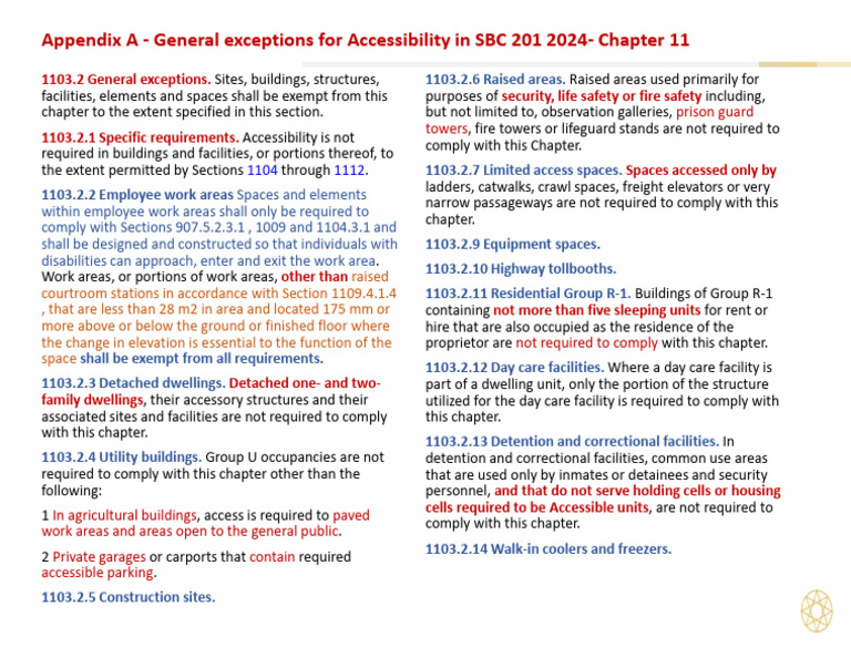 Accessibility Exceptions in SBC 201 2024 | PDF