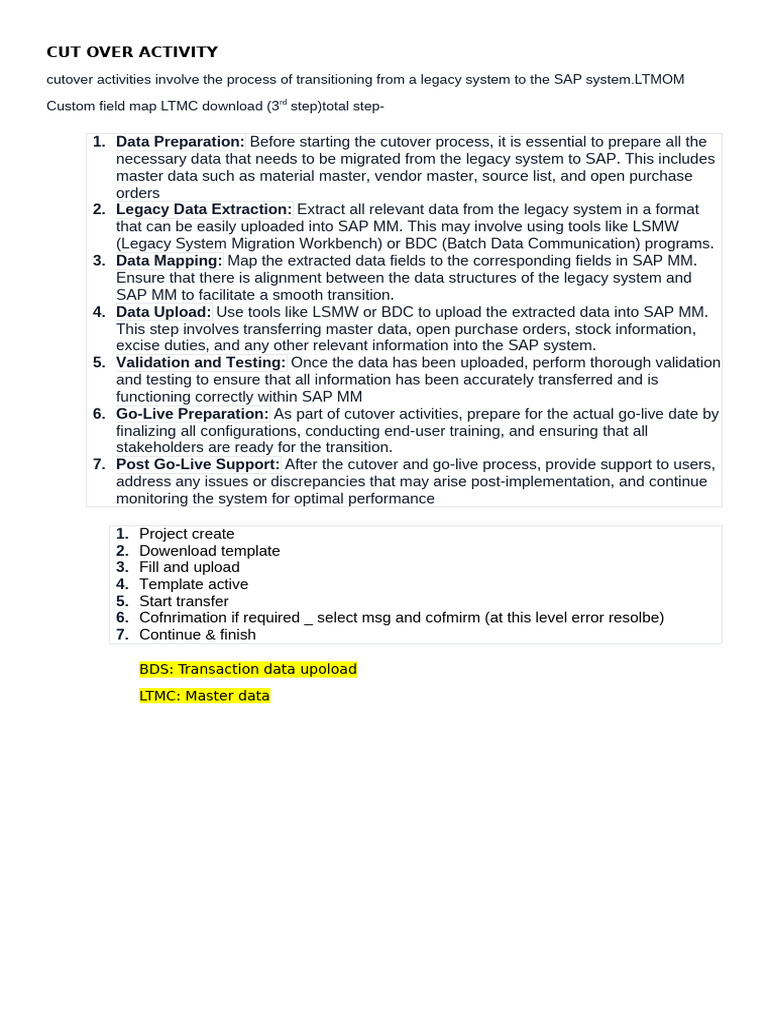 Cut Over Activity | PDF