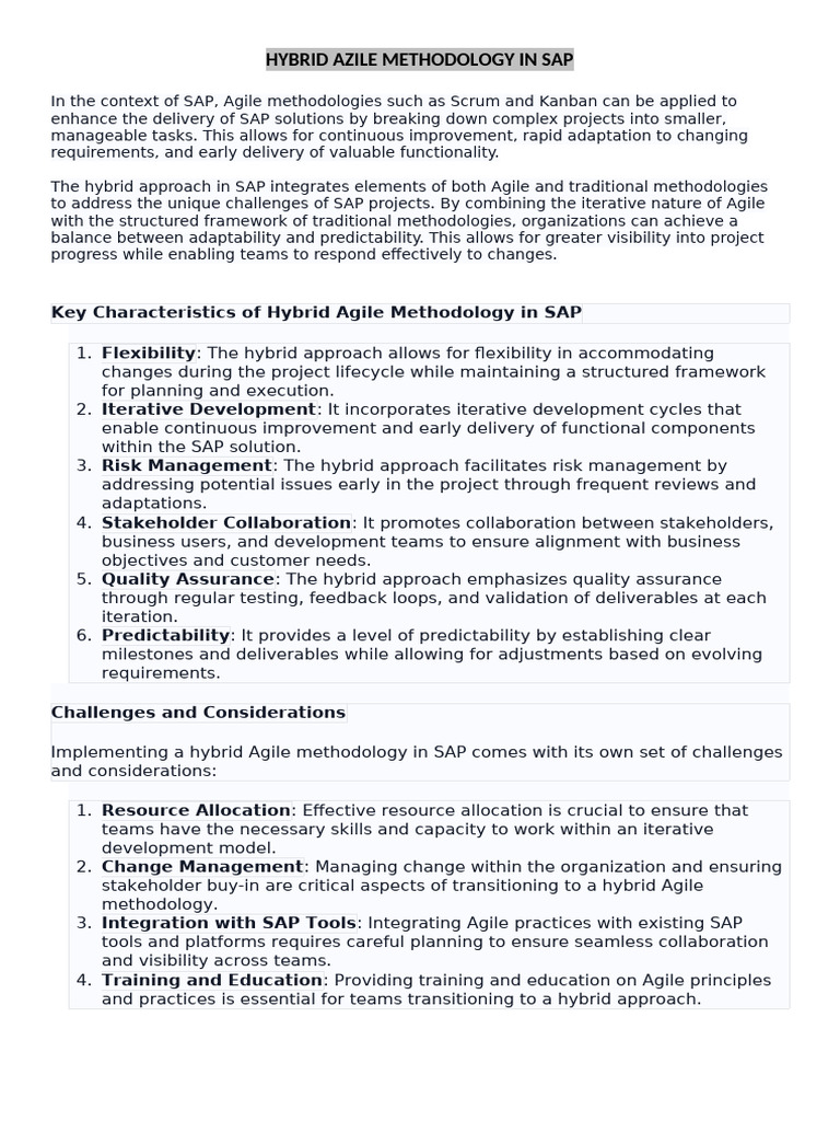 Hybrid Azile Methodology in Sap | PDF | Software Development Process ...