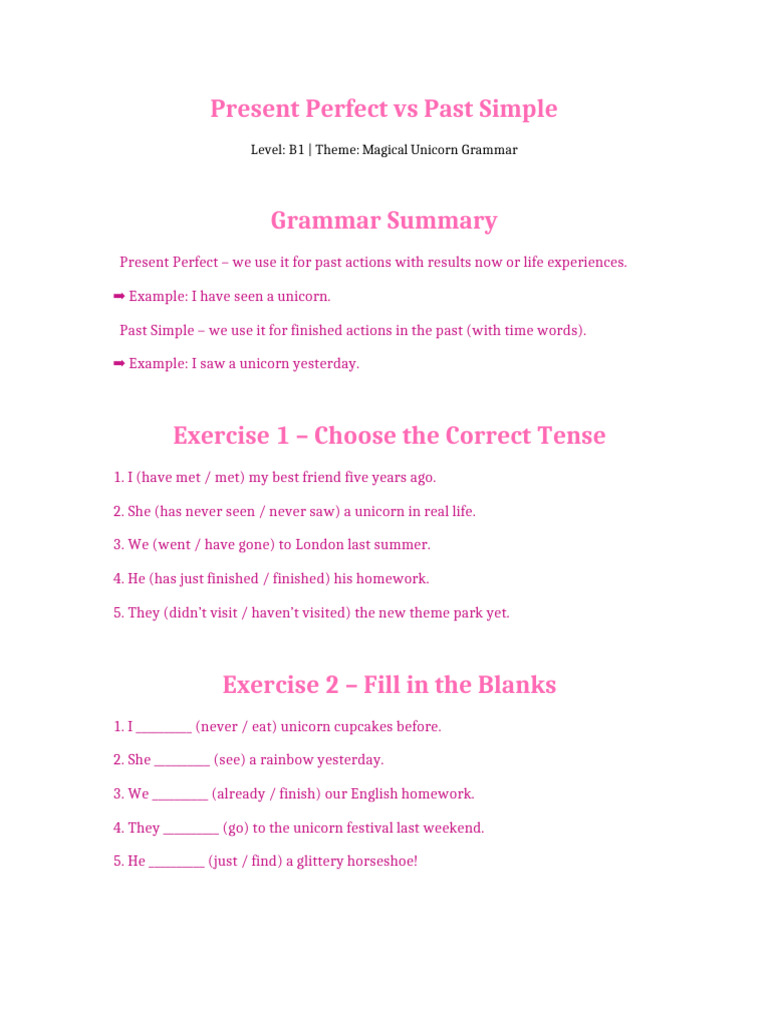 Present Perfect vs Past Simple Guide | PDF