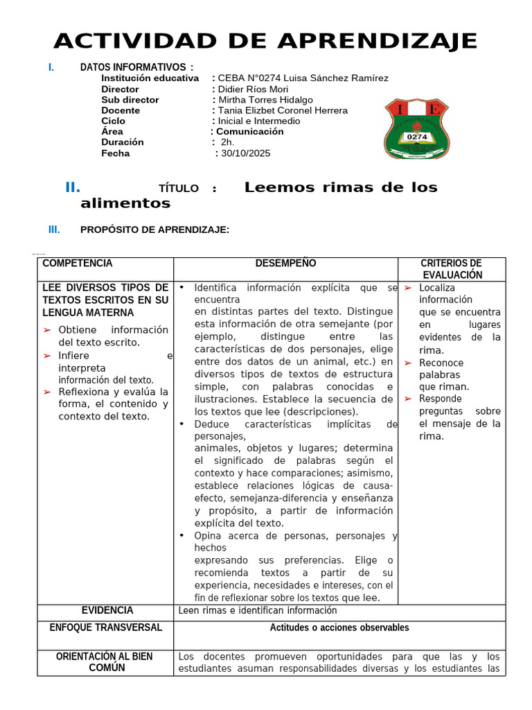 Rimas Divertidas sobre Alimentos | PDF | Aprendizaje | Información