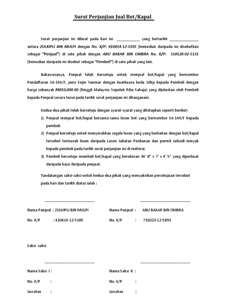 Surat Perjanjian Bot Pdf