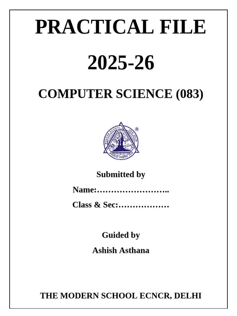 Computer Science Practical File 2025-26 | PDF | Queue (Abstract Data ...