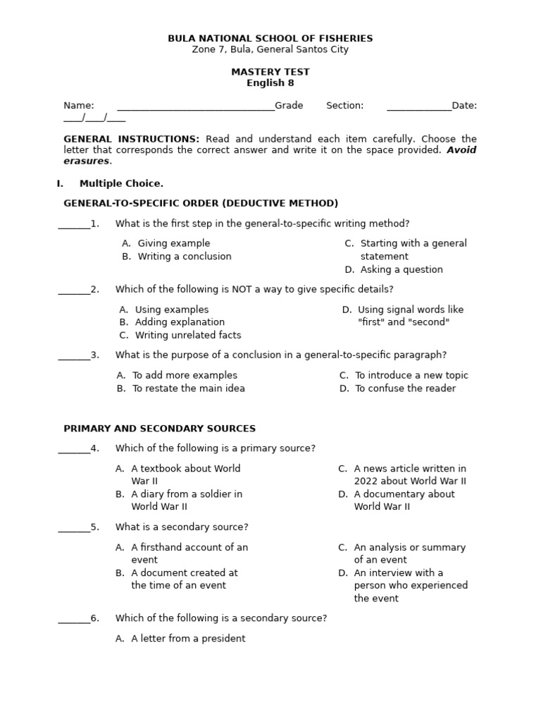 Mastery Test English 8 | PDF | Human Communication