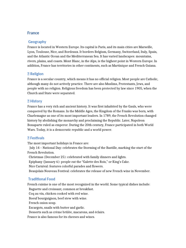 Overview of France: Geography, Culture, History | PDF