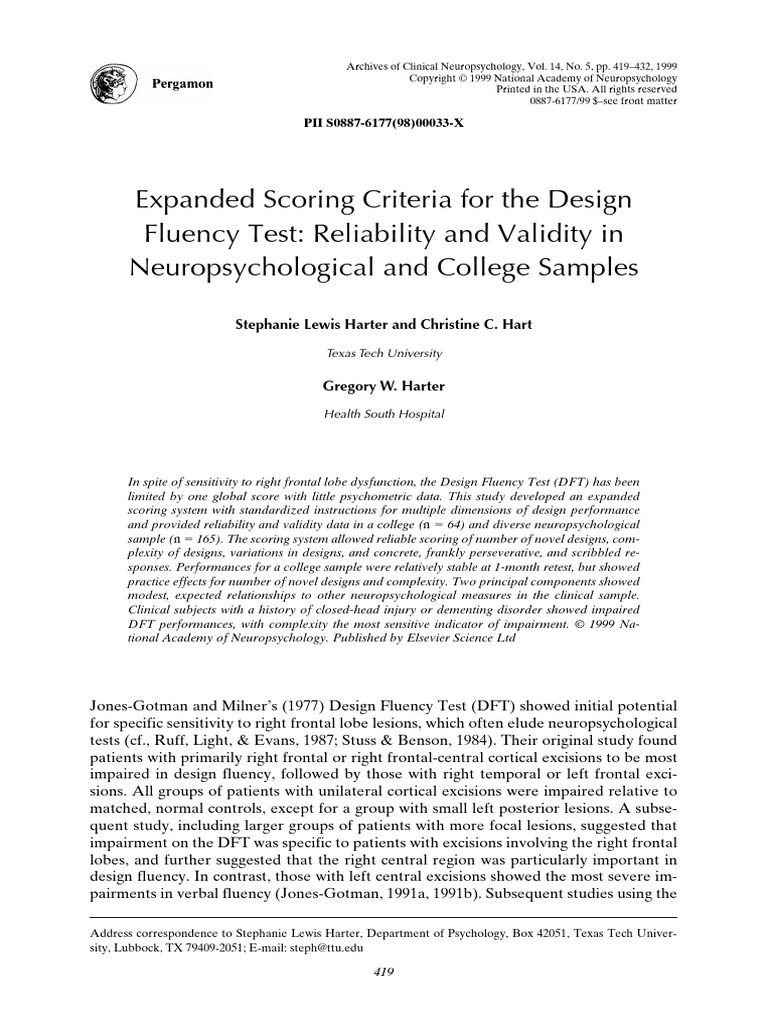 Expanded Scoring for Design Fluency Test | PDF | Standard Deviation ...