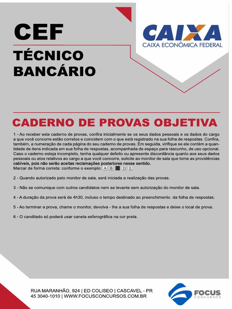 Provas Objetivas: Técnico Bancário CEF | PDF | Empréstimos | Crédito